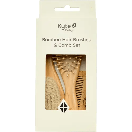 Kyte BABY Bamboo 3-Piece Brush Set - 1 Goat Hair Brush, 1 Wooden Bristle Brush and 1 Bamboo Comb
