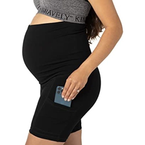 Kindred Bravely Maternity & Postpartum Bike Shorts with Pocket | Over The Belly Stretchy Maternity Biker Shorts
