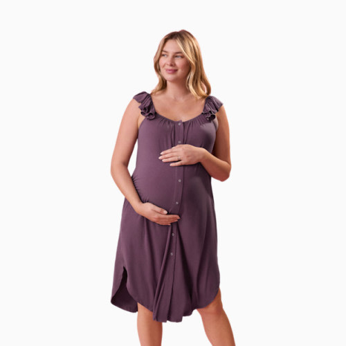 Ruffle Strap Labor & Delivery Gown - Burgundy Plum