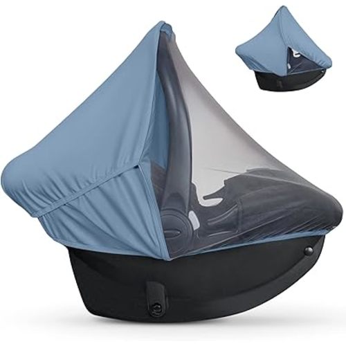 liuliuby 2-in-1 Baby Car Seat Cover for Baby Carseat Cover | Car Seat Sun Shade Cover & Mosquito Net for Infant | Baby Boy Car Seat Cover Baby | Breathable Car Seat Canopy Covers for Boys (Blue)
