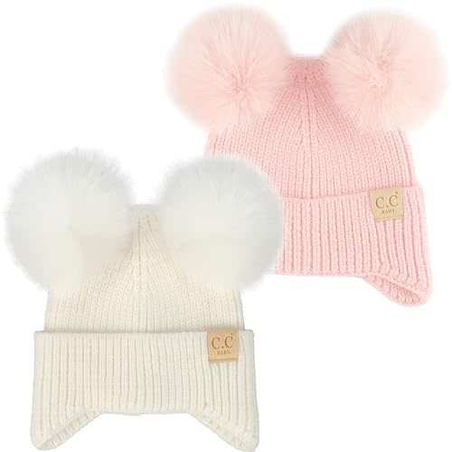 Funky Junque Baby Beanie Hat - Soft Knit Winter Cap with Double Pom Pom - Easter Pastels, Classic Solids, Value Packs