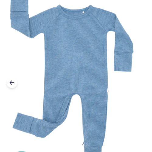 Heather Blue Ribbed Crescent Zippy - Little Sleepies
