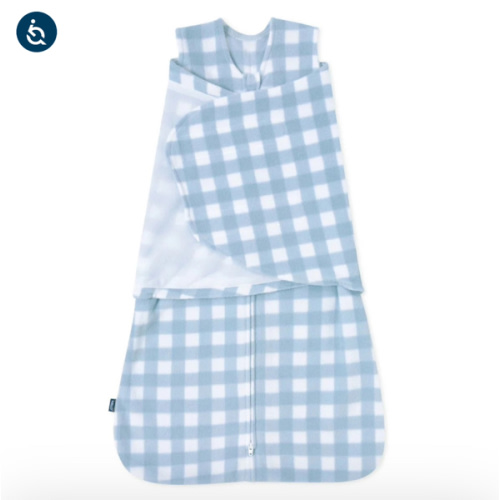 Blue Gingham Micro-Fleece Swaddle Newborn | HALO
