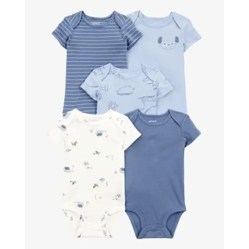 5-Pack Dog Short-Sleeve Cotton Bodysuits - Blue - Carter's | Carter's