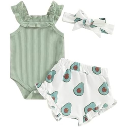 Engofs Newborn Baby Girl Summer Clothes Boho Infant Sleeveless Romper Bodysuit Shorts Headband 3Pcs Outfits