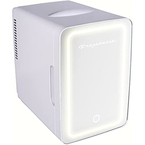 FRIGIDAIRE Mini Personal Fridge Cooler, LED Lighted Mirror, 6.5L Capacity, Chills 9 Cans, or Makeup and Skincare, Portable & Compact
