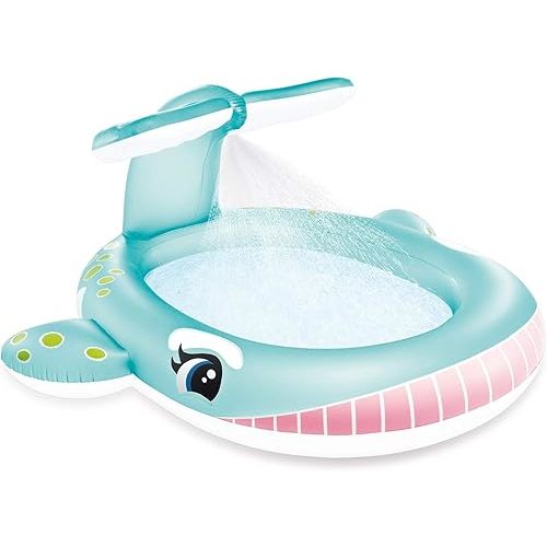 Intex Inflatable Whale Spray Kiddie Pool for Kids 2+, 79" x 77" x 36", 57440EP - Small Blow-Up Splash Pool & Sprinkler, Backyard Toddler Play Center