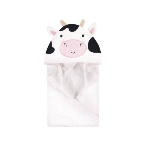 Hudson Baby Unisex Baby Cotton Animal Face Hooded Towel, Cow, One Size