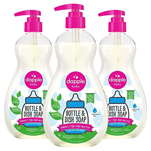 Dapple Baby Bottle Soap & Dish Soap Baby, Fragrance Free, 17.75 Fl Oz Bottle (Pack of 3) - Plant Based Dish Liquid for Dishes & Baby Bottles - Hypoallergenic Soap, Liquid Soap