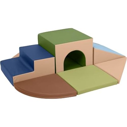 ECR4Kids SoftZone Lincoln Tunnel Climber, Toddler Playset, Earthtone, 9-Piece
