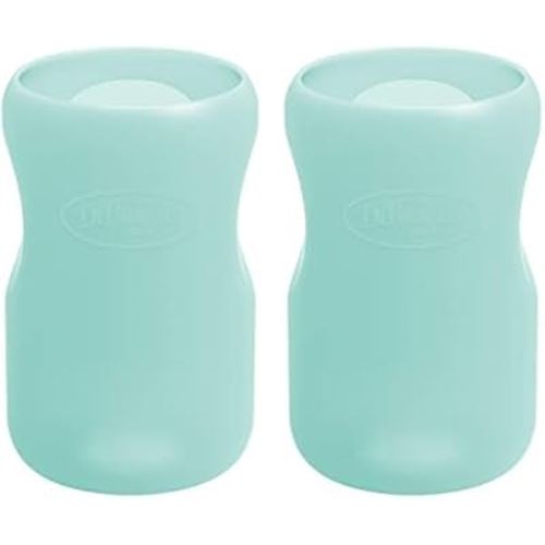 Dr. Brown’s Natural Flow® Options+™ Glass Baby Bottle Sleeves, 100% Silicone, 9 oz, Wide-Neck, Mint (Pack of 2)