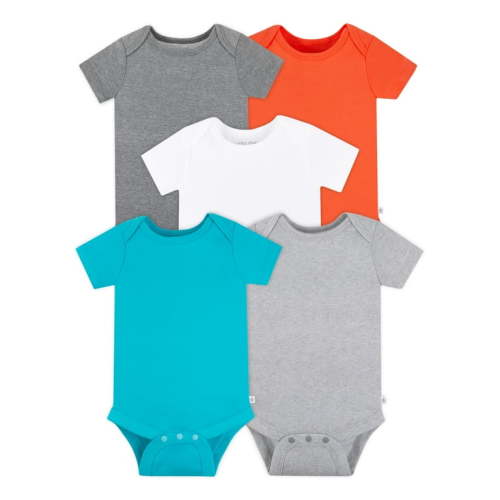 Little Star Organic Baby Boy 5 Pk Short Sleeve Bodysuits, Size Newborn-24 Months