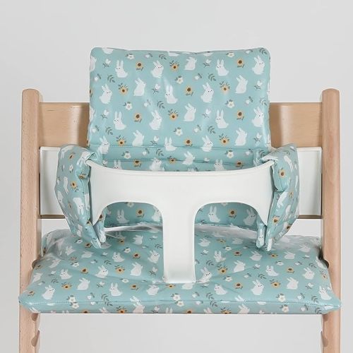 Waterproof & Compatible Stokke Tripp Trapp Cushion Set for Newborn Baby - Easy to Clean Stokke Tripp Trapp Newborn Set - 100% Cotton Stokke High Chair Cushion Set (Mint Bunny / 49.5 Counts)