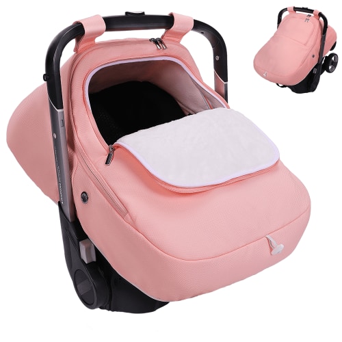 Baby Car Seat Cover, Novashion Cold Shield Carseat Canopy for Infant, with Zipper Peeping Window, Enlarge Space, Pink