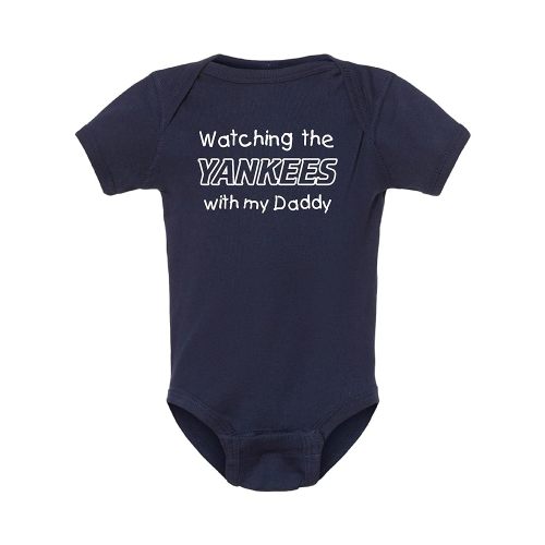 Curiositees Watching the Yankees with My Daddy Cute Baby Bodysuit Outfit - Navy