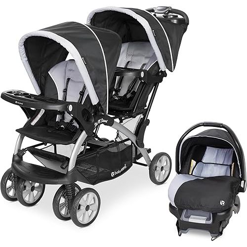 Baby Trend Infant and Toddler Double Stroller & Car Seat Combo, 2 Pc Set, Stormy - Portable and Lightweight Stroller Duo and Car Seat Travel System Tandem