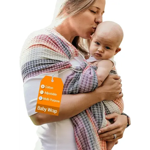 Hip Baby Wrap Ring Sling Baby Carrier for Infants and Toddlers - 100% Soft Cotton Baby Wraps Carrier for Babies 8-35 lbs - Perfect Baby Shower Gifts Moms and Dads - Nursing Cover (Rainbow Honeycomb)
