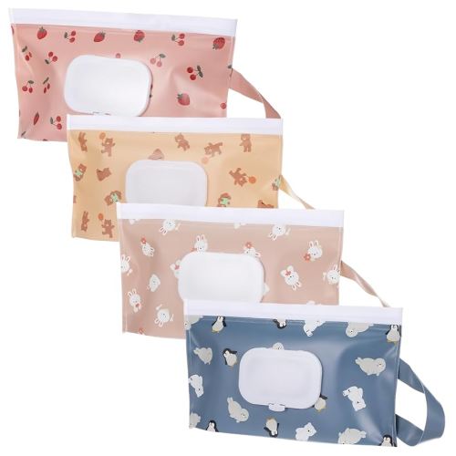 4Pcs Baby Wipes Dispenser, Refillable Wipes Container Reusable Wet Wipe Pouch Waterproof and Dustproof Travel Baby Wipe Bags for Outdoor Outing Camping Hiking