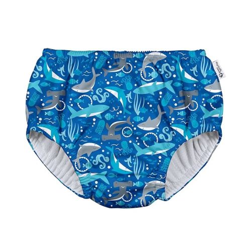 green sprouts Boys' Pull-up Reusable Absorbent Swim Diaper, Royal Blue Sharks, 6 Months