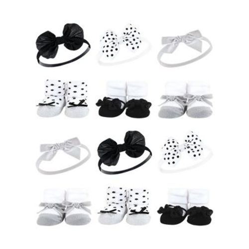 Hudson Baby Infant Girl 12pc Headband And Socks Giftset, Black Silver, One Size