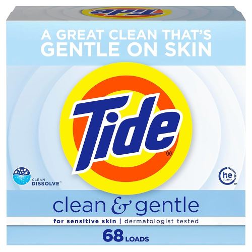 Tide Clean and Gentle Powder Laundry Detergent, Unscented, 68 Loads, 77 oz