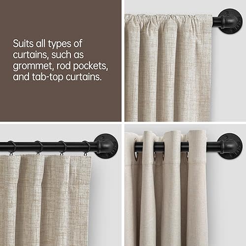 Zeerobee Curtain Rods for Windows 48 to 84, 1 Inch Industrial Wrap Around Black Curtain Rod, Indoor/Outdoor Room Divider Adjustable Drapery Pole, 48"-86"