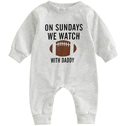 Honganda Infant Baby Boys Girls Football Season Jumpsuit Watch Football with Daddy Funny Romper Playsuit Sweatshirt