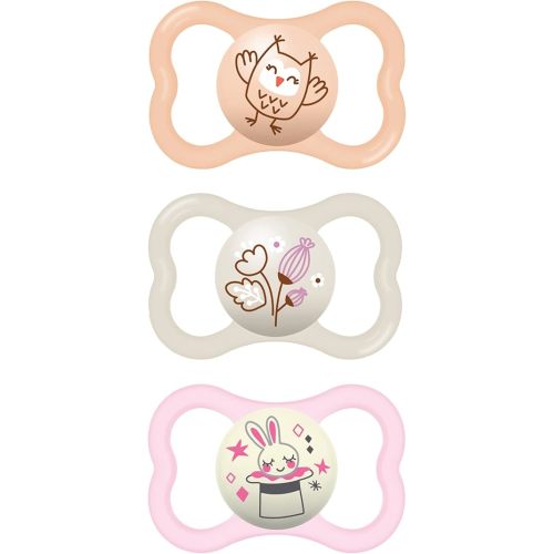 MAM Air Night & Day Baby Pacifier, for Sensitive Skin, Glows in The Dark, 3 Pack, 6-16 Months, Girl