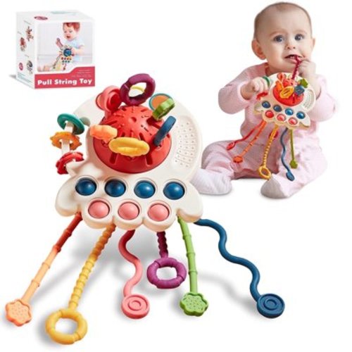 ANTIC DUCK Sensory Teething Toys for Babies 6-12 Months, Pull String Toy for 1 Year Olds