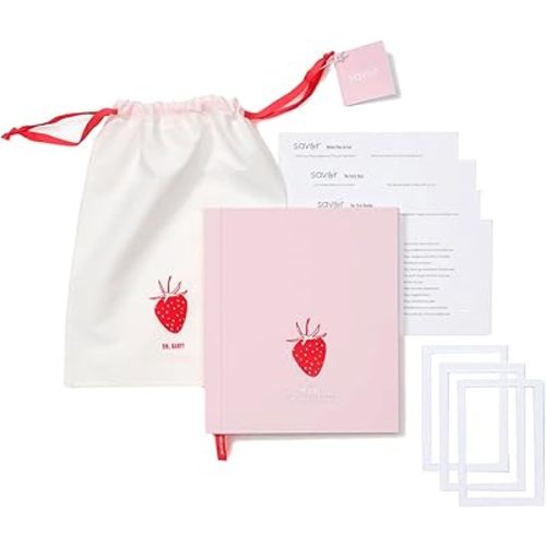 Savor Baby Memory Book - Gender Neutral Baby Book Keepsake, Scrapbook First Milestones, Photo Album and Journal to Track Special Moments, Record Keeping Book for Newborns - Strawberry/Pink
