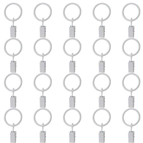 Tucknest 20 Pack Curtain Rings with Clips, Metal Curtain Clips for Shower Curtain Rings, 1 Inch Inner Diameter White Roman Ring Set