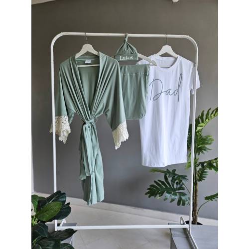 Sage labor and delivery mommy and me outfits boy with personalized hat, baby boy coming home outfit, mom dad baby hospital outfit.