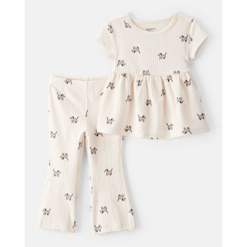 Baby 2-Piece Dog Print Ribbed Tee & Pull-On Pant Set - Ivory - Carter's | Carter's