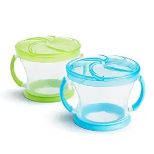 Munchkin Snack Catcher Toddler Snack Cups, No Spill, 2 Pack, Blue/Green