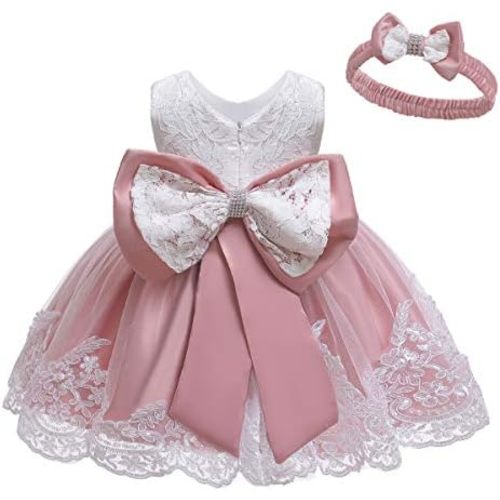 LZH Baby Girls Ruffle Lace Backless with Headwear,Bowknot Flower Dresses Pageant Party Wedding