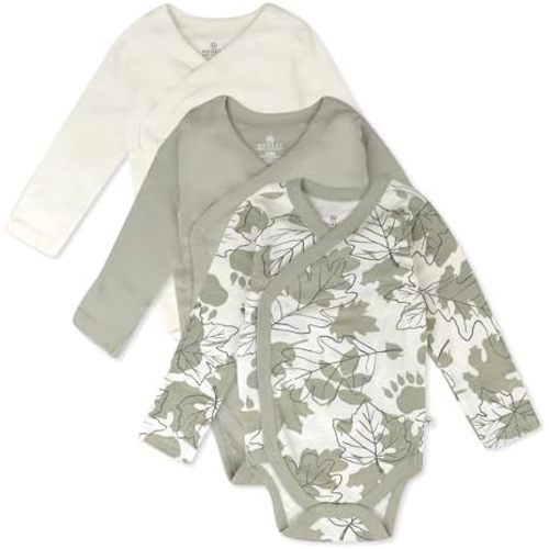 HonestBaby Baby Long Sleeve Side-Snap Organic Cotton Kimono Bodysuits (3 Pack)