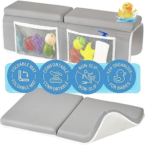COLSEN Baby Bath Kneeler and Elbow Kneeling Rest Pad Set – Comfortable, 1.5” Thick, Painless, Non-Slip, Foldable Bathing parent time Mat, with Toy Organizer for Babies and toddler while Sitting Up