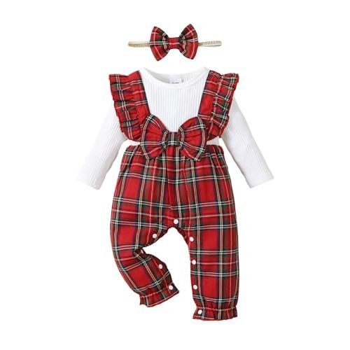 Newborn Infant Baby Girl Clothes Fall Winter Plaid Long Sleeve Jumpsuit One Piece Romper Bodysuit Baby Overalls Outfits
