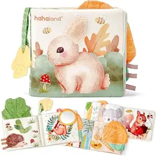 hahaland Baby Books 0-6 Months, Soft Cloth Crinkle Books, Touch and Feel Sensory Interactive Infant Books, Baby Girl Essentials, Perfect for Newborn