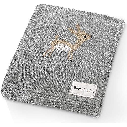 Knit Baby Swaddle Blanket - 100% Cotton Soft Cozy Receiving Swaddling Crib Stroller Quilt Blanket for Shower Gift Registry for Newborns, Infants, Toddlers, Unisex (Deer - Grey)