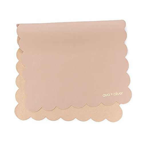 ava + oliver Vegan Leather Baby Changing Mat - Multipurpose Portable Wipeable Diaper Pad - Foldable for Travel (16 x 30 in) (Pink Scallop)