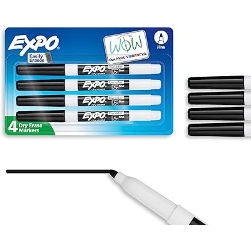 EXPO Dry Erase Markers, Low Odor Ink, Black, Fine Tip, 4 Count - Easily Erases, Vibrant Ink, Ideal for Classroom, Back to School Supplies, Teachers, Office, Whiteboard & Home