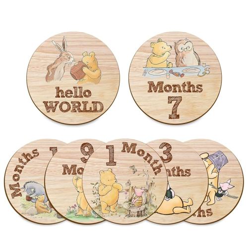 7Pcs Baby Monthly Milestone Circles, Winnie The Pooh Baby Stuff, Double-Sided Printing Months Baby Milestone Wooden Keepsake, Milestone Wooden Circles Stuff for for Documenting Growth