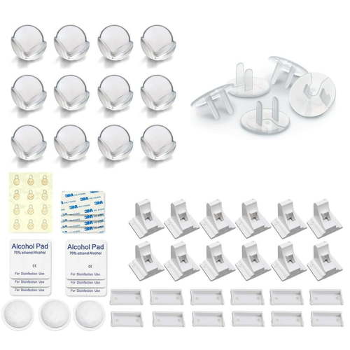 Baby Proof Me 24 Outlet Covers Bundle with 12 Corner Protectors and 12 Magnetic Cabinet Locks for Comprehensive Child Safety