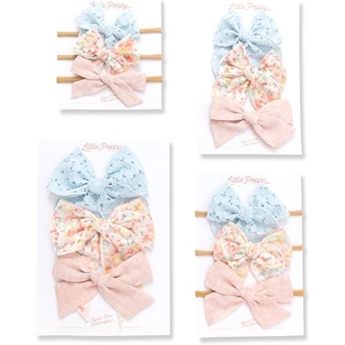 Little Poppy Co. Three Hair Bows Set - Stylish Handmade Accessories for Newborns,Babies and Toddlers | Premium Quality Headbands