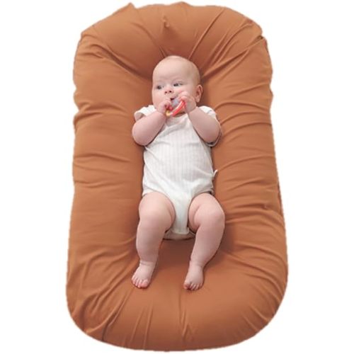 Baby Nest Pillow Soft Organic Cotton Slipcover,Baby Lounger Pillow Co Sleeping for Baby in Bed,Newborn Lounger Pillow for Boys & Girls 0-24 Months(Coffee)
