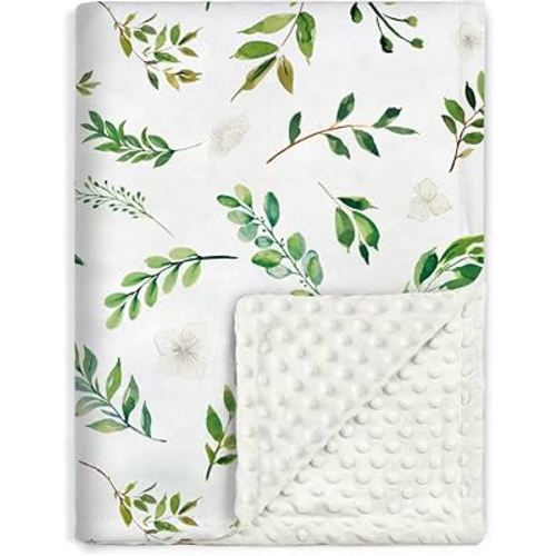 BORITAR Floral Leaf Baby Blanket for Boys Girls Super Soft Double Layer Minky with Dotted Backing for Nursery Stroller Crib Bed Newborns Spring Summer Fresh Design 30 x 40 Inch(75x100cm)