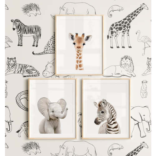 Baby Safari Animals Set of 3 Nursery Art Prints