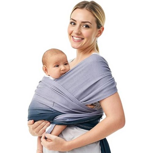 Momcozy Baby Wrap Carrier, Ergonomic Infant Slings for Newborn to Toddler 8-35 lbs, Adjustable Baby Wrap for Adult Fits Sizes XXS-XXL, Easy to Wear Baby Carriers, Gradient Blue