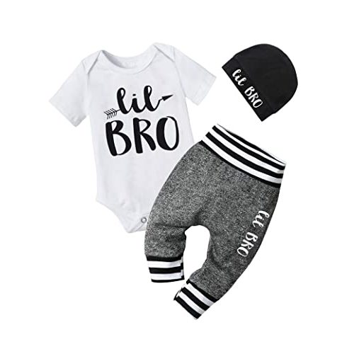 Fommy Newborn Baby Boy Clothes New to The Crew Letter Print Romper+ Pants+Hat 3PCS Outfit